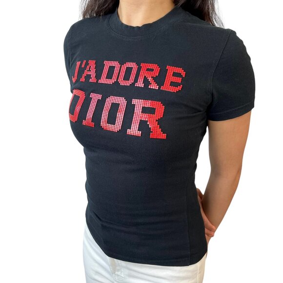Christian Dior Vintage 2003 J'ADORE Big Logo T-shirt #38 Top Red Studs [105948] - Picture 2 of 9